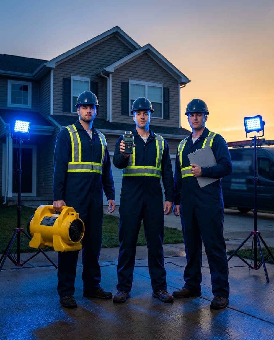 Professional restoration crew ready for emergency response